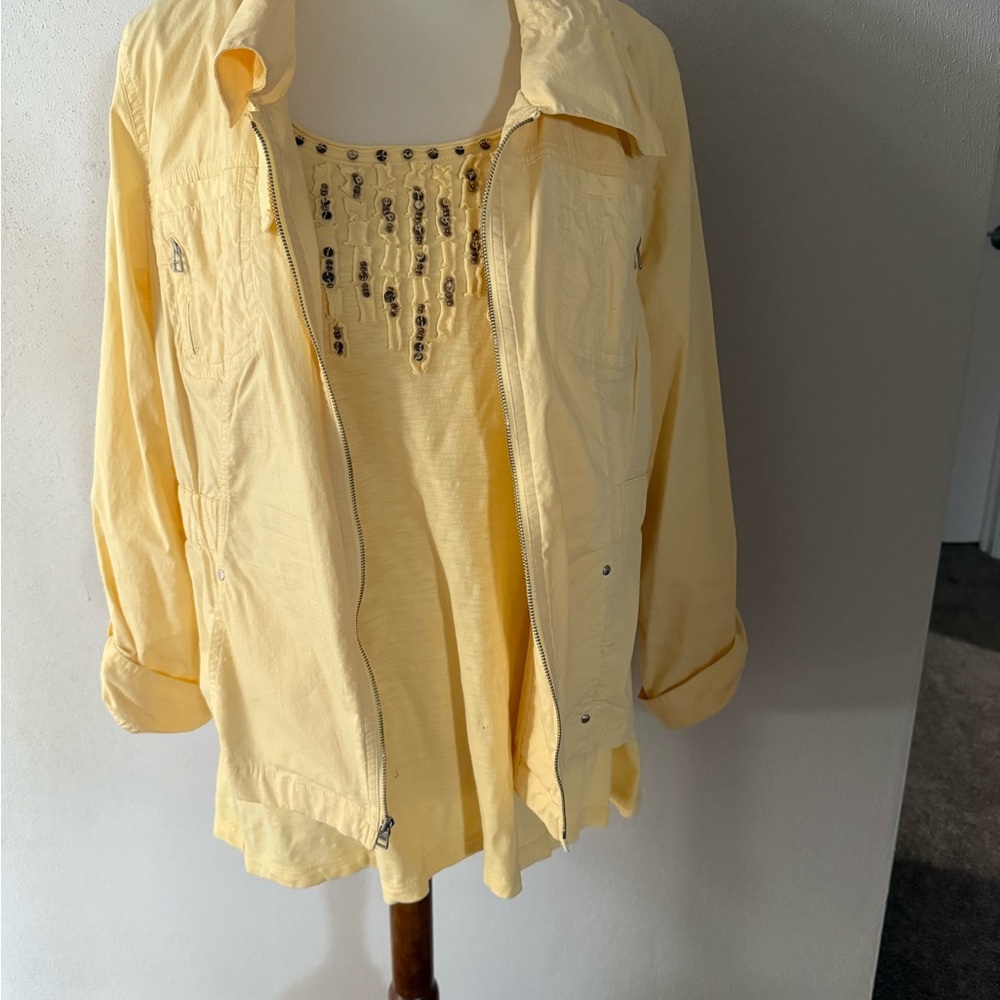 Chico's Yellow Lightweight Jacket with Embellished Tank